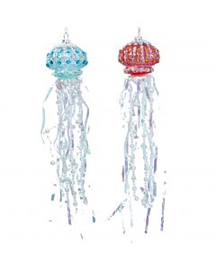 Gisela Graham Set of Two Turq/Pink Glass and Bead Jellyfish